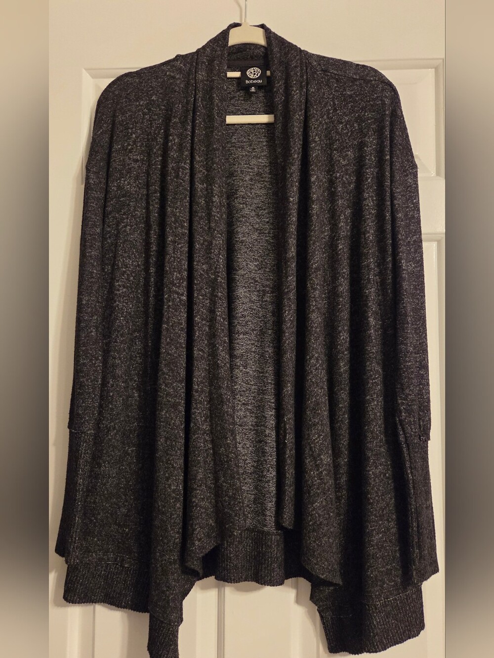 Bobeau Open Front Draped Waterfall Cardigan Sweater Grey Heather Size Medium